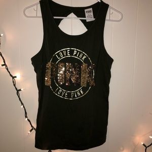 ARMY GREEN SEQUINS VICTORIAS SECRET PINK TANK TOP
